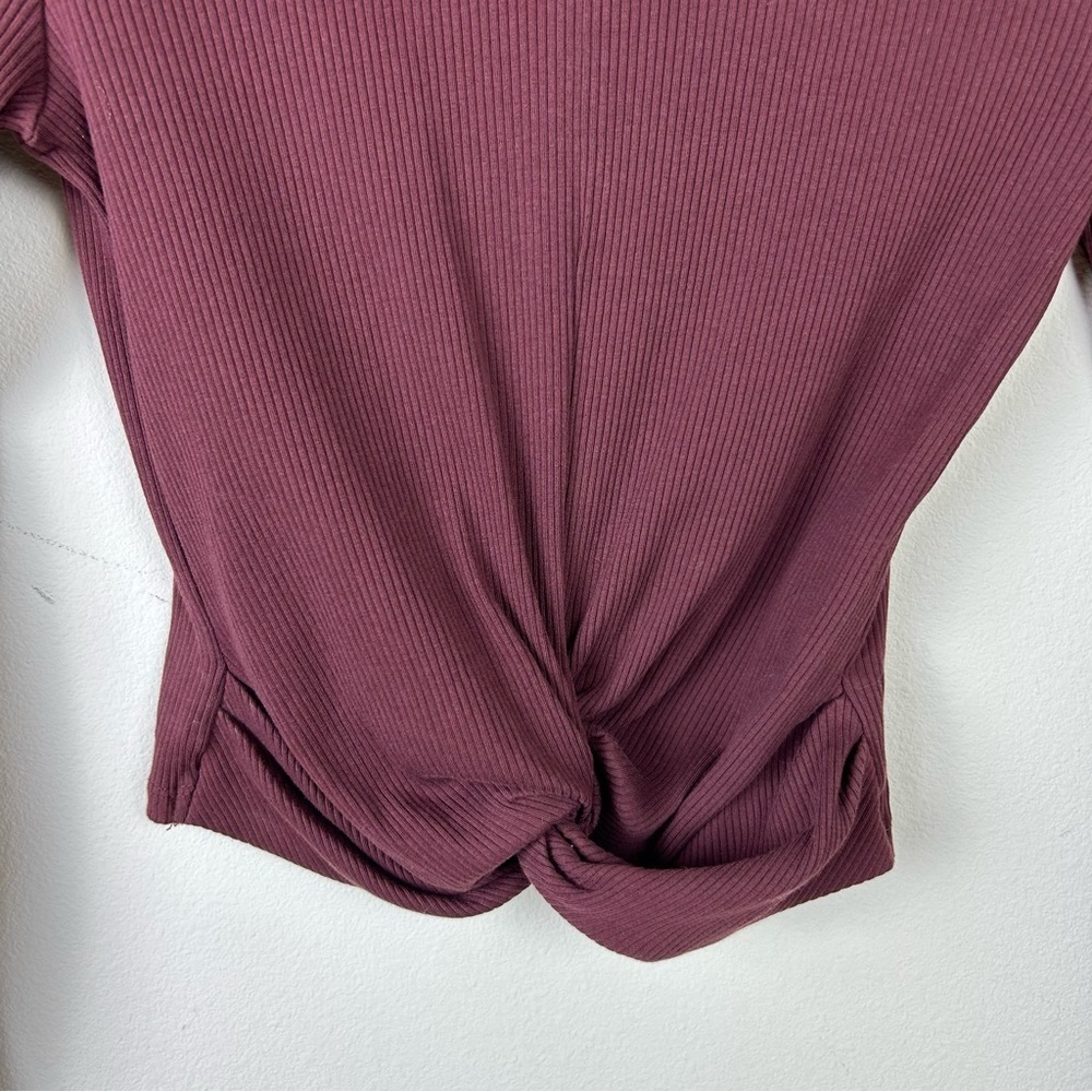 Zara Ribbed burgundy Long sleeve twist front top size: S - Picture 4 of 8